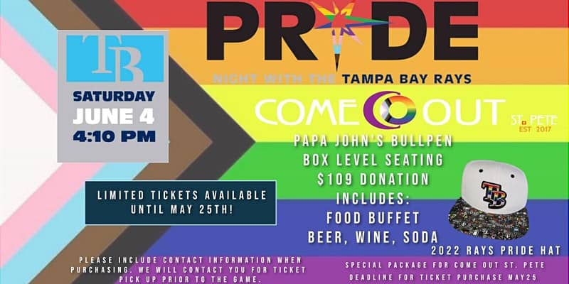 Come Out Pride Night with the Tampa Bay Rays Papa John's Bullpen - St Pete  Catalyst