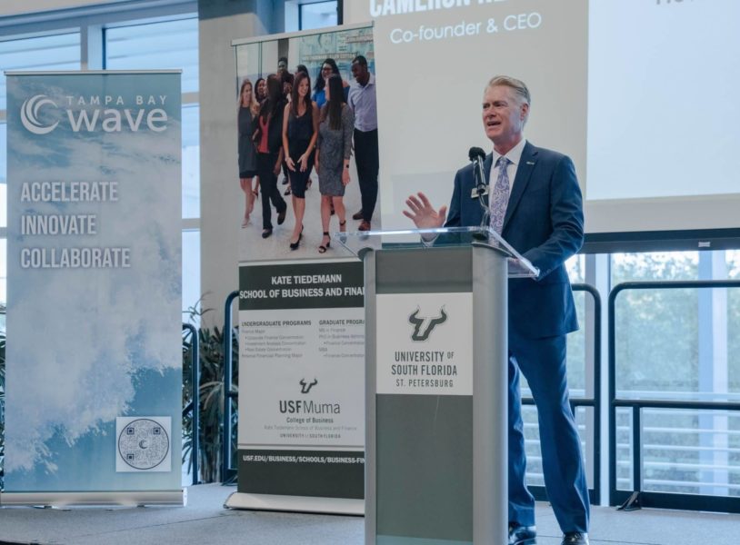 Michael D. Wiemer, director of the Fintech Center at the University of South Florida St. Petersburg's Kate Tiedemann School of Business and Finance, speaks at an event in April. Photo provided.